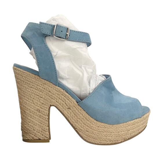 SUN+STONE Fey Blue Microsuede Ankle Strap‎ Espadrilles Womens (8) Beach Sandals - Picture 1 of 7